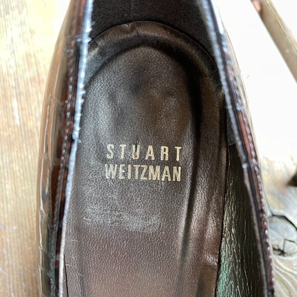 EUC Stuart Weitzman Cocoa Crocodile Patent Pumps in Womens 9M - Picture 7 of 16